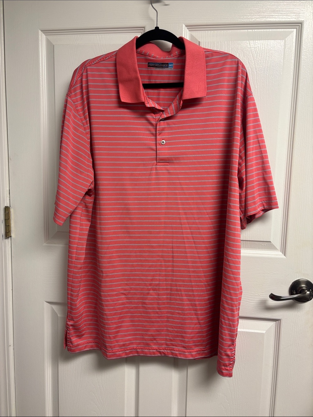 Roundtree & Yorke Coral and White Striped Polo